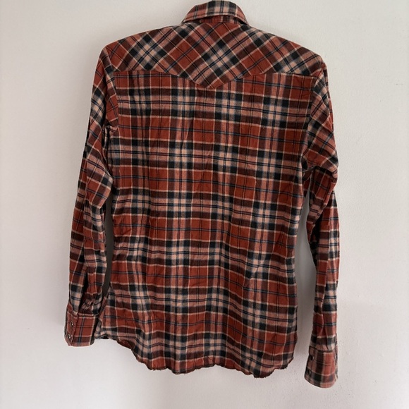 Vintage WRANGLER pearl snap flannel orange brown size SMALL made in usa western - Picture 5 of 7